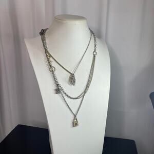 Chico's charm necklace three strand mixed metals gold silver tone signed jewelry